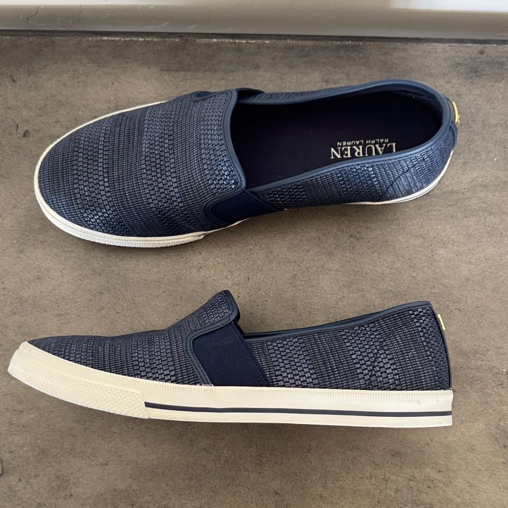 Ralph Lauren Navy Woven Slip-On Flats